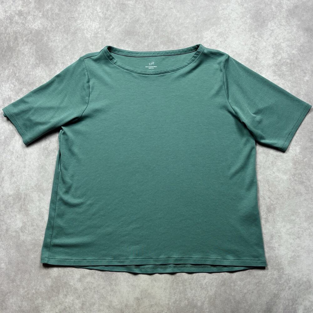 J.Jill Simply Supima Pima Cotton Elbow Sleeve Tee Women's Petite Large Green Top